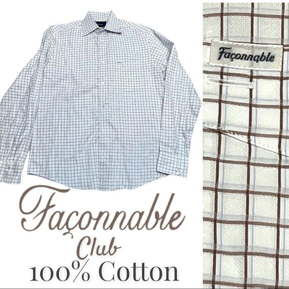 Men’s Faconnable Club Cotton Plaid Long Sleeve Button Down Small - Picture 1 of 9